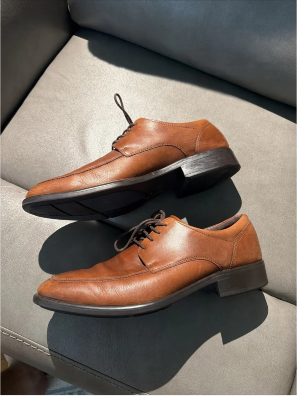 GUC MEN’S ECCO TRAY TECH OXFORD LACE UP SHOES SIZE 42 EU 8-8.5 US BROWN LEATHER